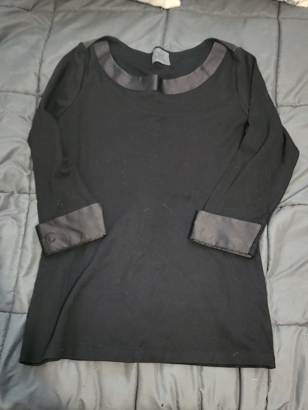Authentic Chanel Black 3/4 Sleeve Blouse Size Medium